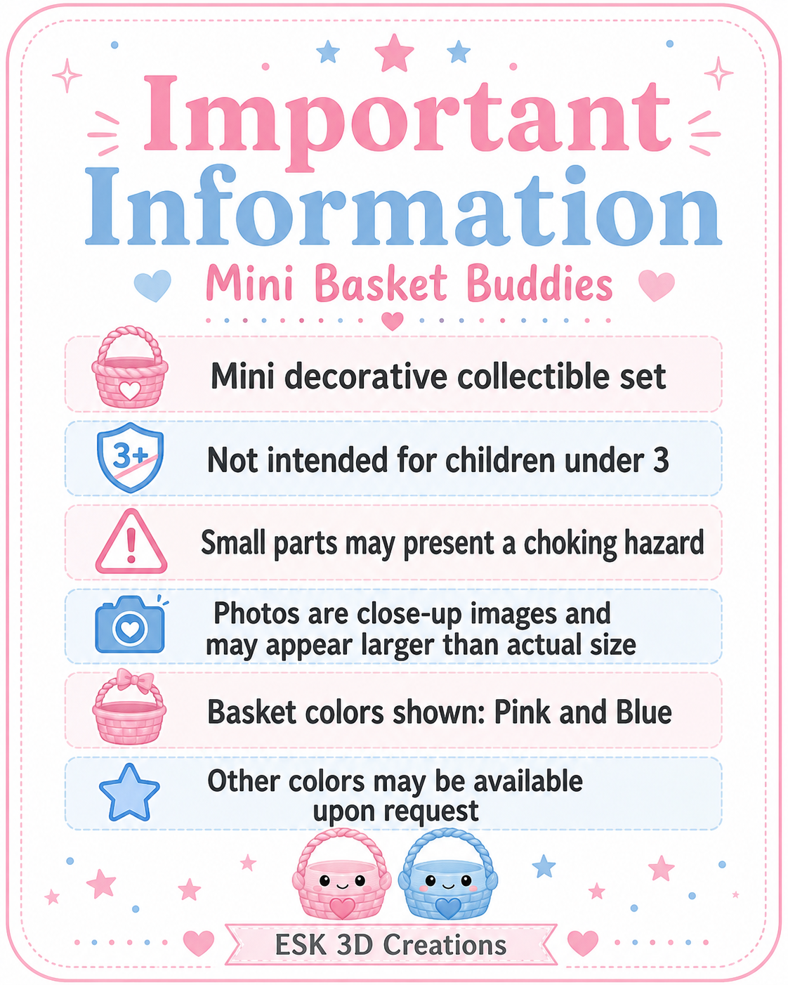 Mini Basket Buddies 3D Printed Animal Figure Set, Cute Mini Basket with 5 Collectible Figures, Kids Gift, Party Favor, Desk Decor