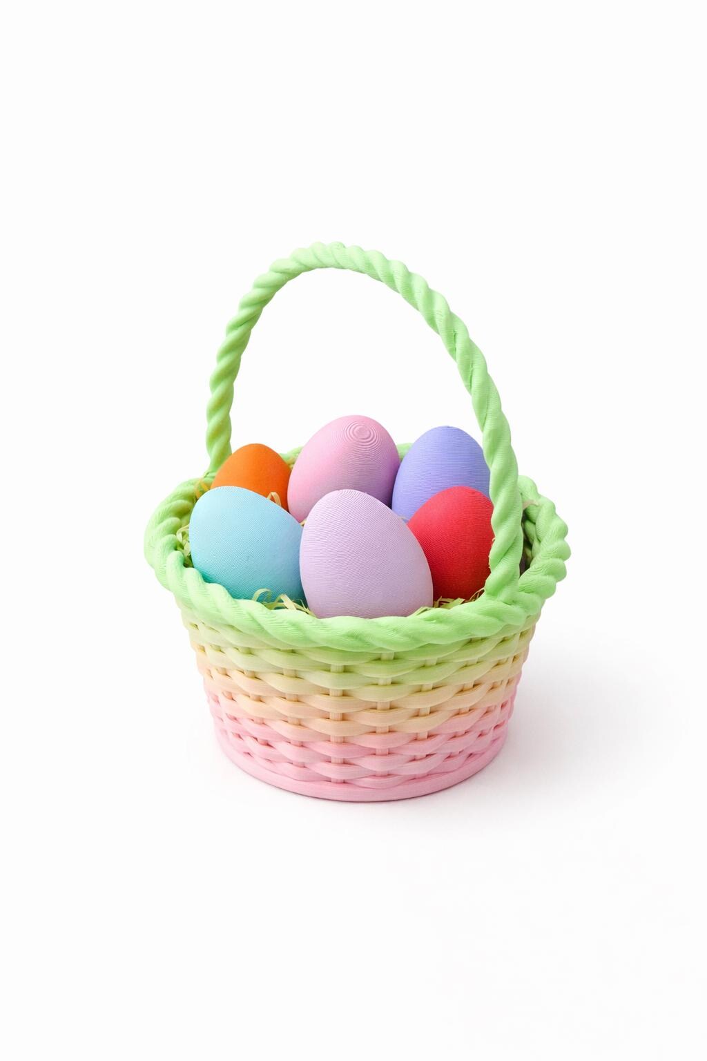 3D Printed Easter Basket with Colorful Eggs – Mini Wicker-Style Decor