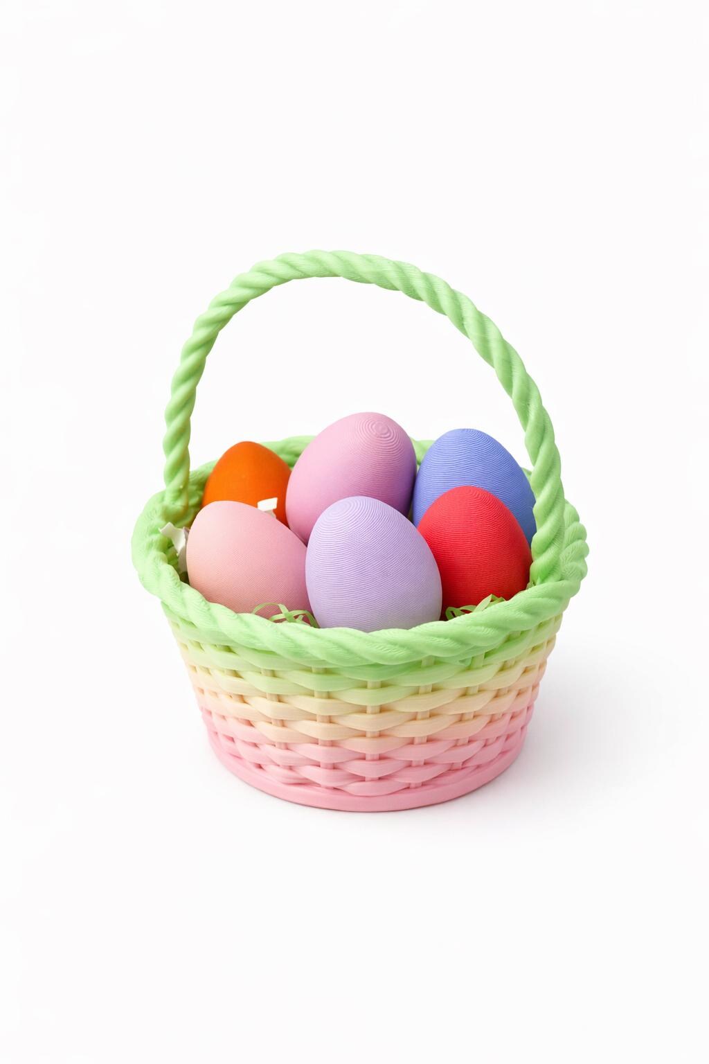 3D Printed Easter Basket with Colorful Eggs – Mini Wicker-Style Decor