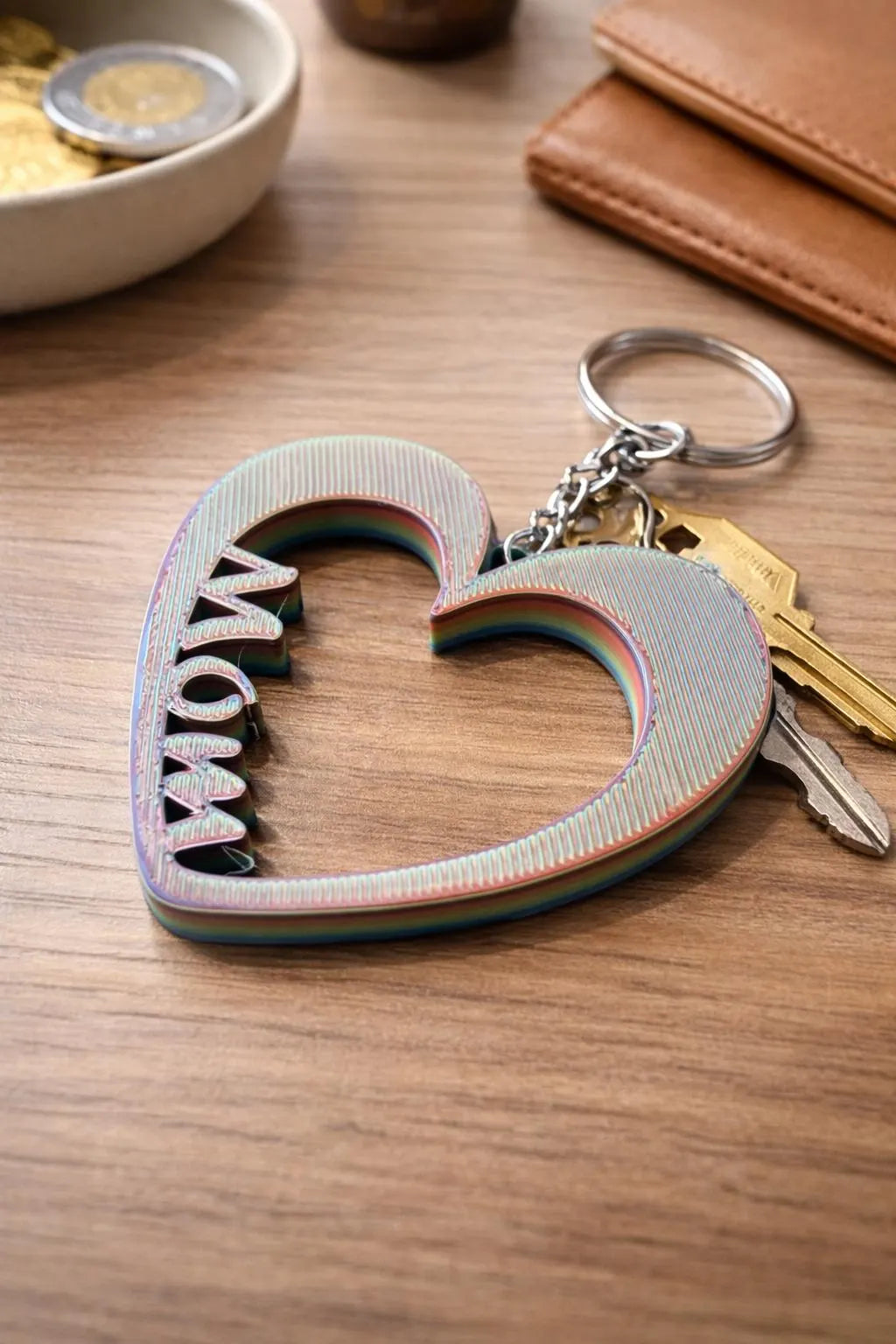 Personalized Mom Heart Keychain – 3D Printed PLA Plastic Gift